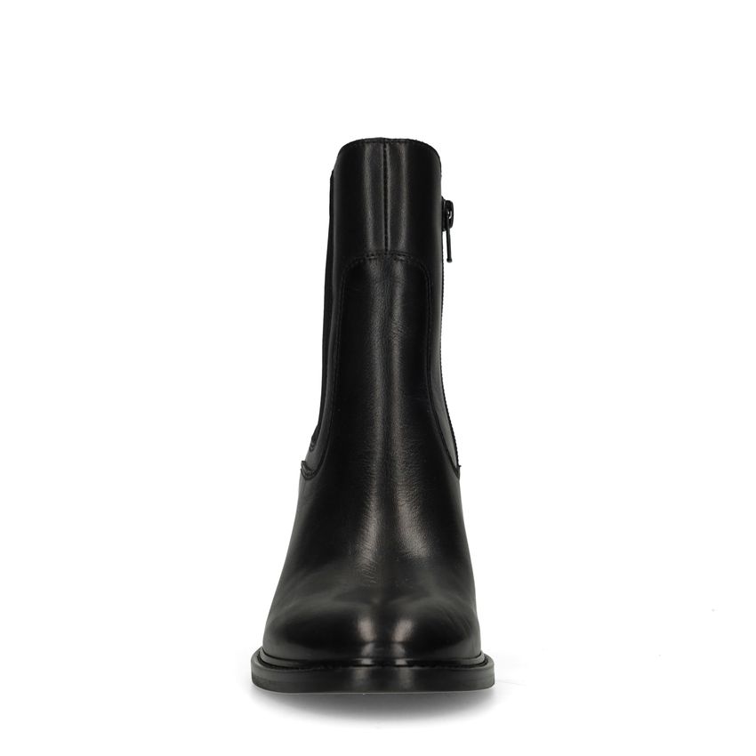 Schwarze Lederstiefeletten mit Absatz