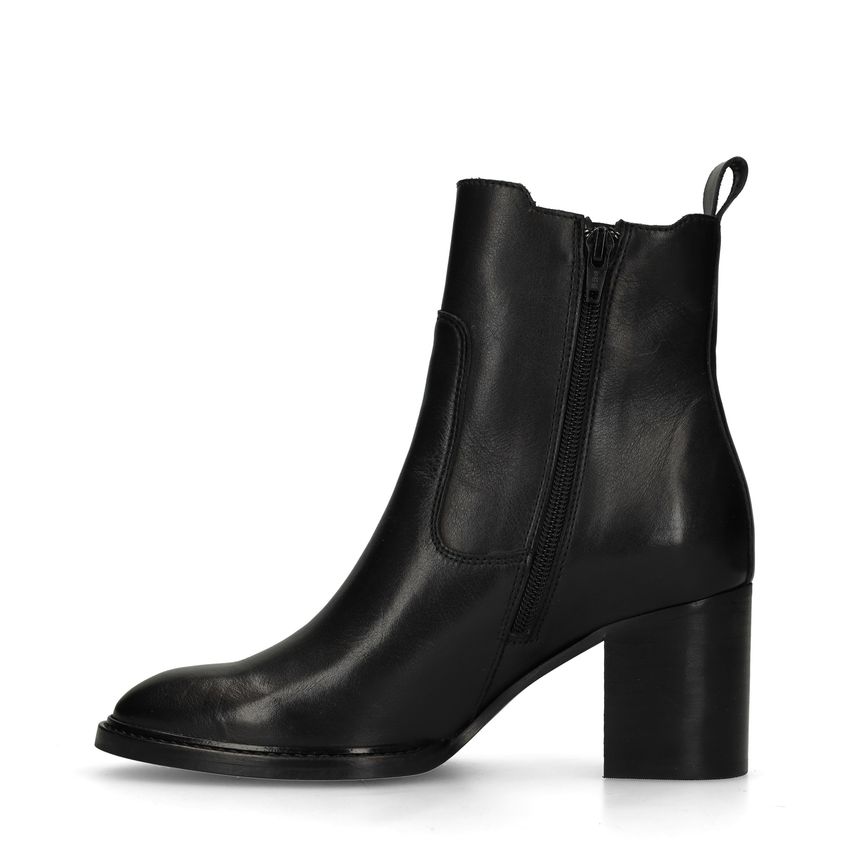 Schwarze Lederstiefeletten mit Absatz