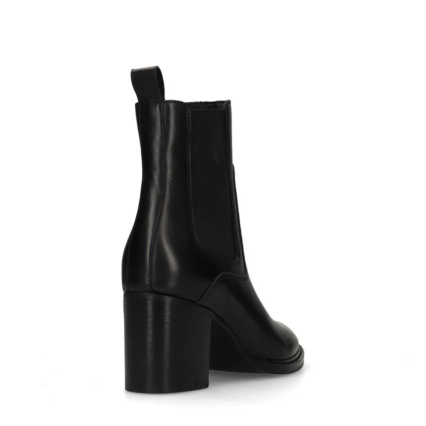 Schwarze Lederstiefeletten mit Absatz