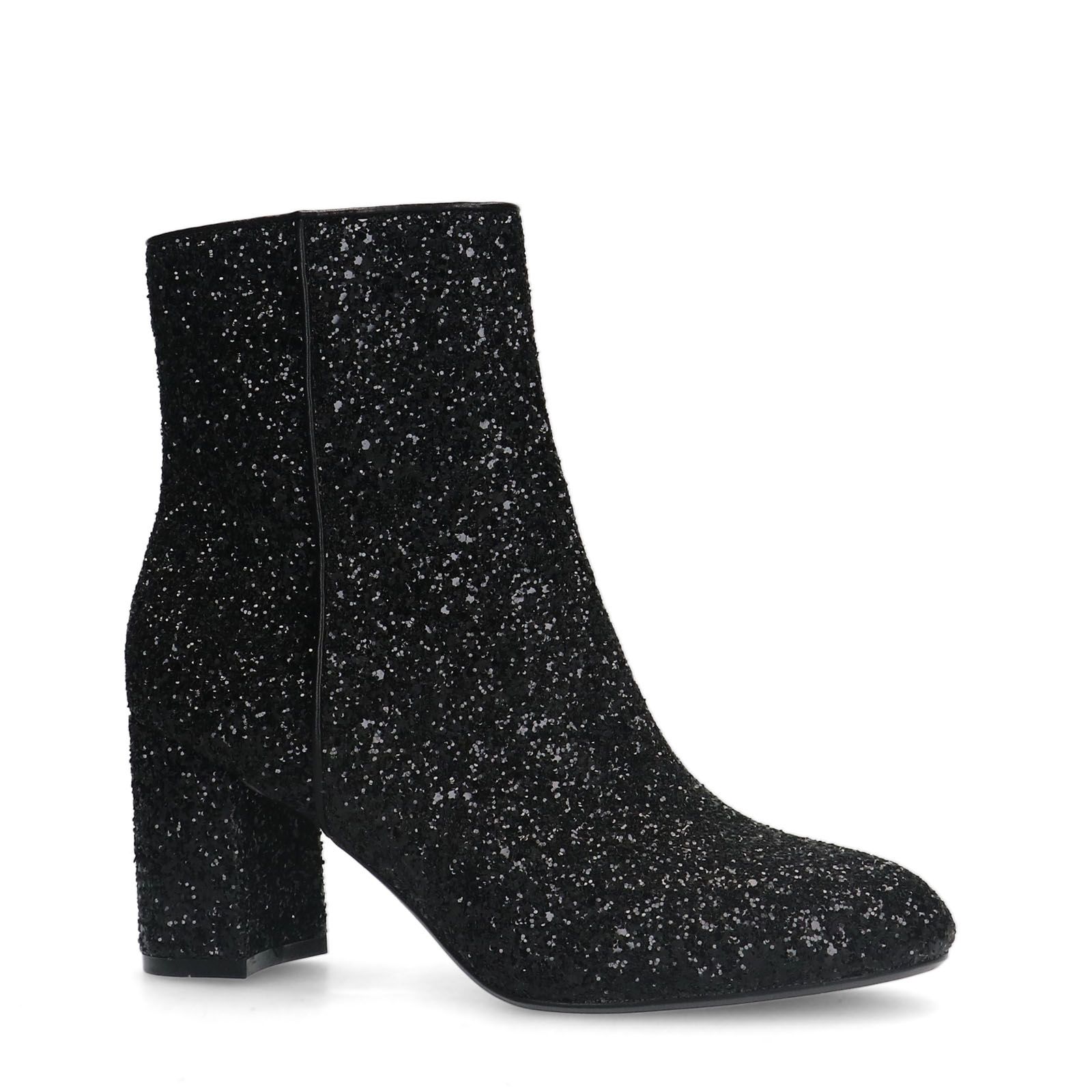 Zwarte glitter enkellaarsjes met hak