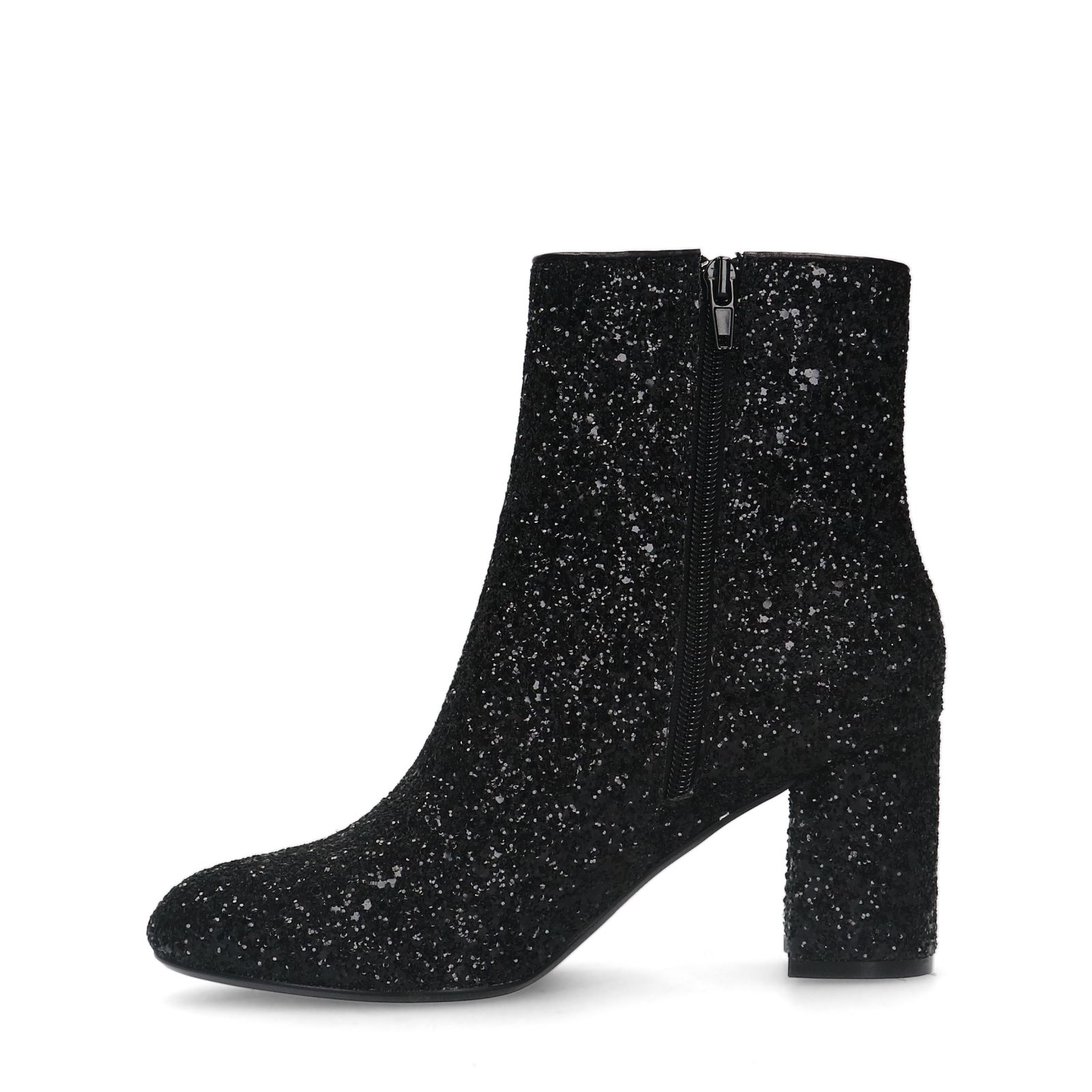 Zwarte glitter enkellaarsjes met hak