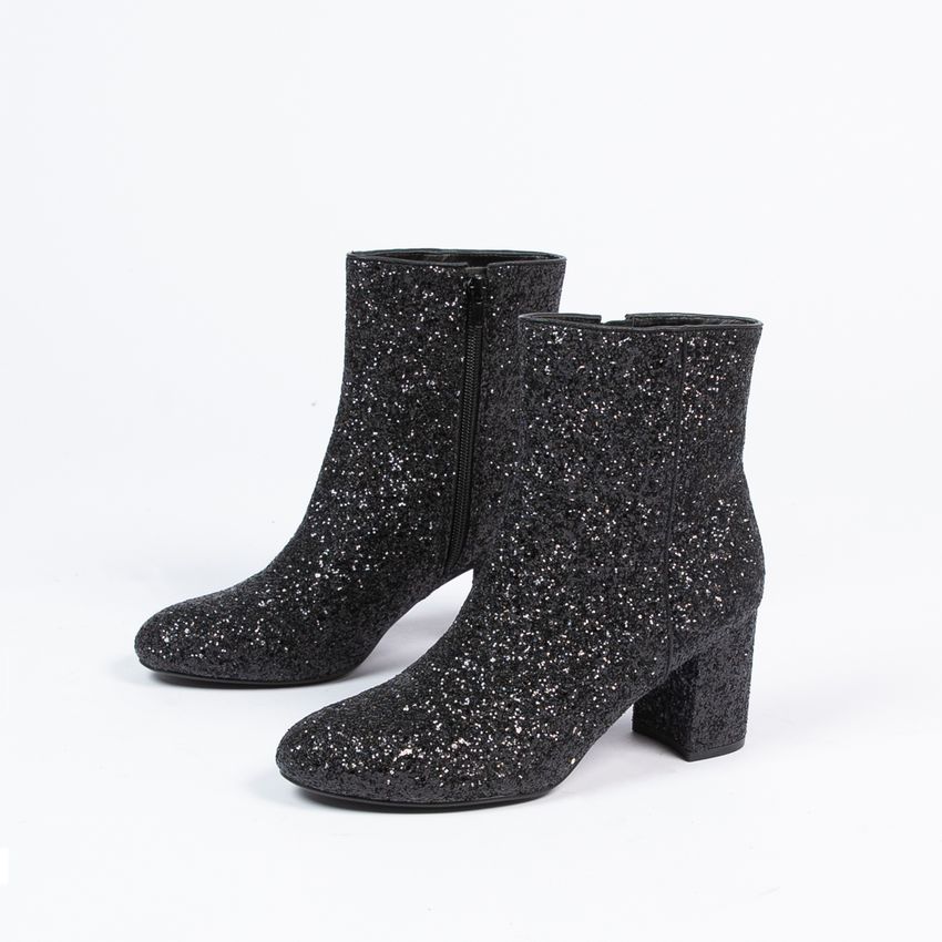 Schwarze Glitzer-Stiefeletten mit Absatz