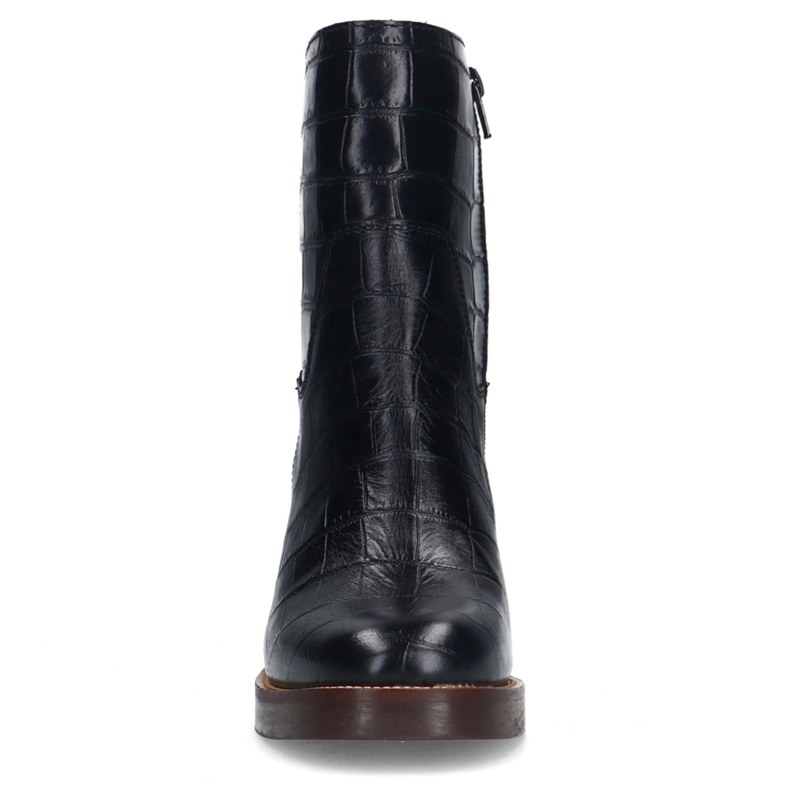 Schwarze Lederstiefeletten mit Krokomuster
