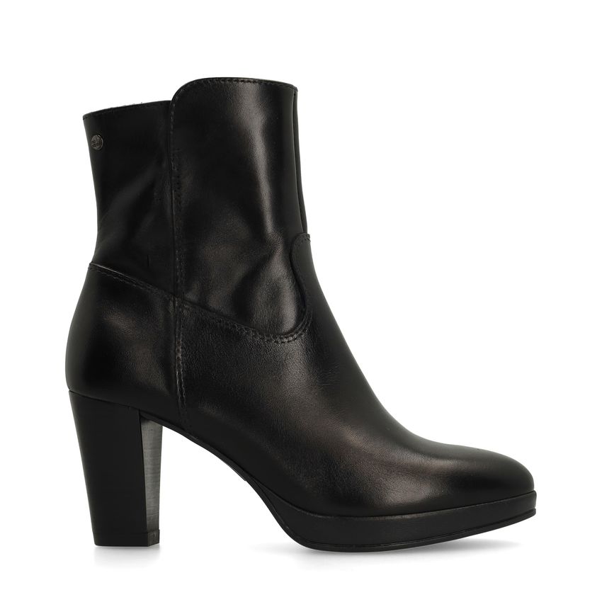 Schwarze Lederstiefeletten mit Absatz