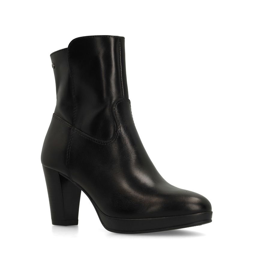 Schwarze Lederstiefeletten mit Absatz