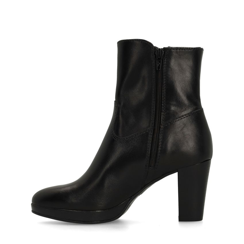 Schwarze Lederstiefeletten mit Absatz