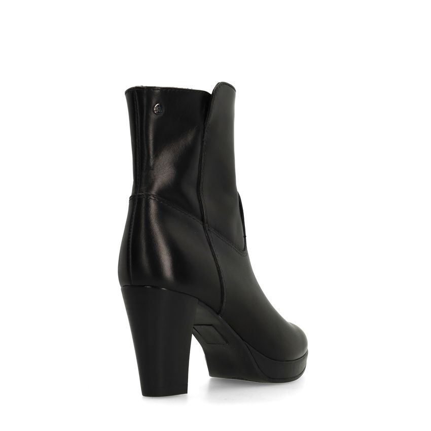Schwarze Lederstiefeletten mit Absatz