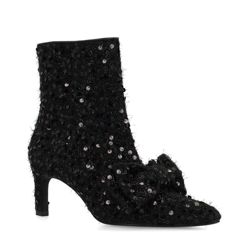 Zwarte glitter enkellaarsjes met hak