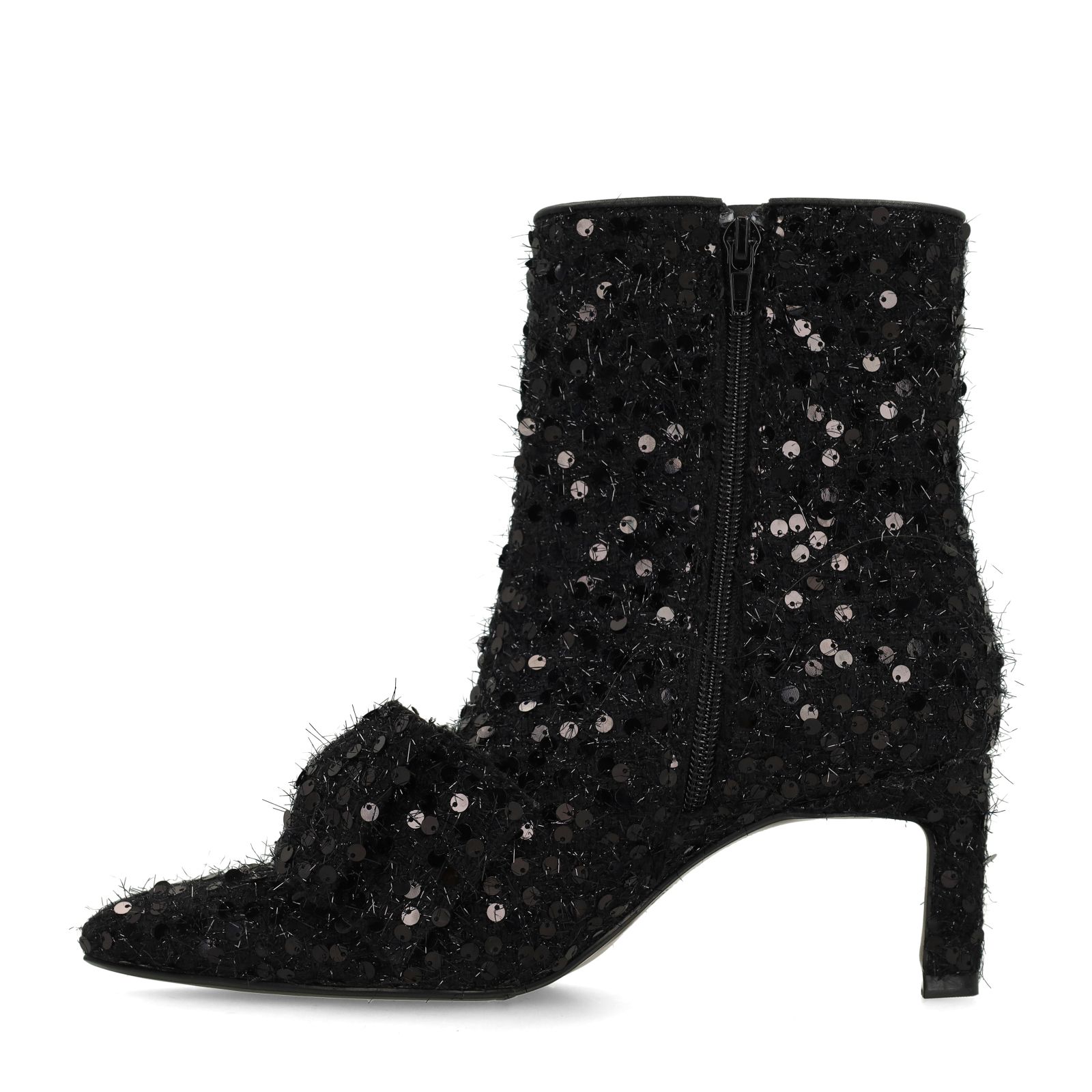 Zwarte glitter enkellaarsjes met hak