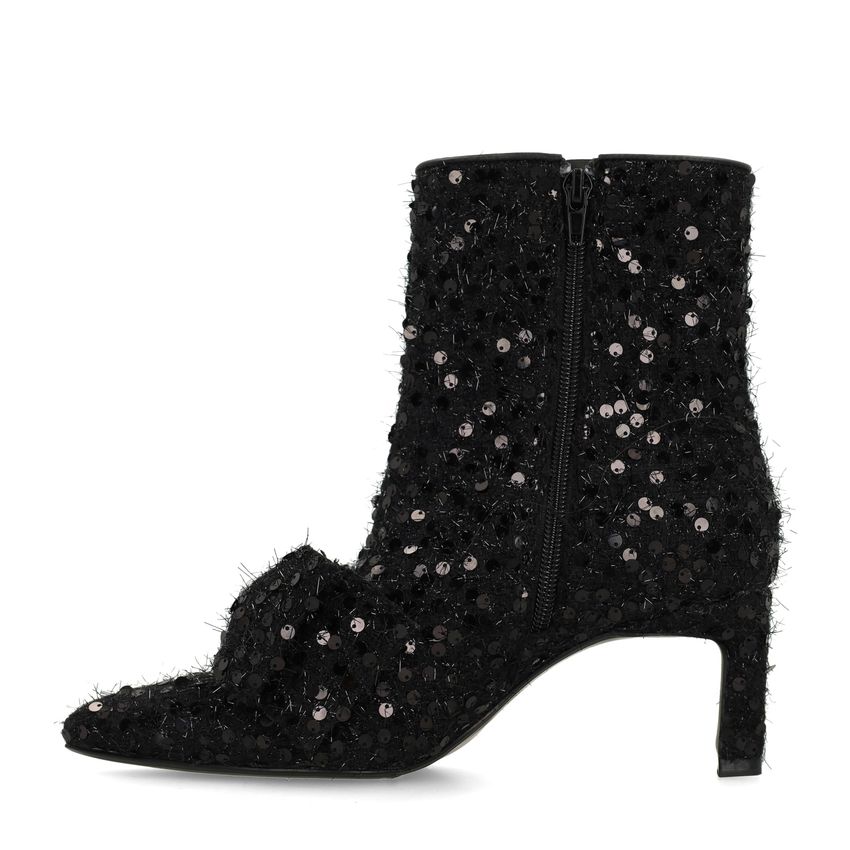 Zwarte glitter enkellaarsjes met hak