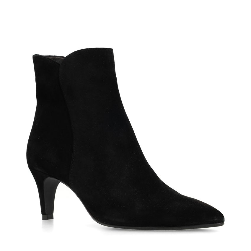 Schwarze Veloursleder-Stiefeletten mit Absatz