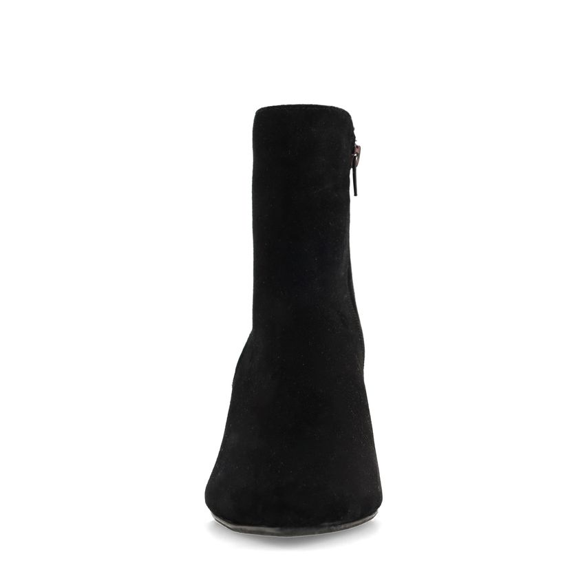 Schwarze Veloursleder-Stiefeletten mit Absatz