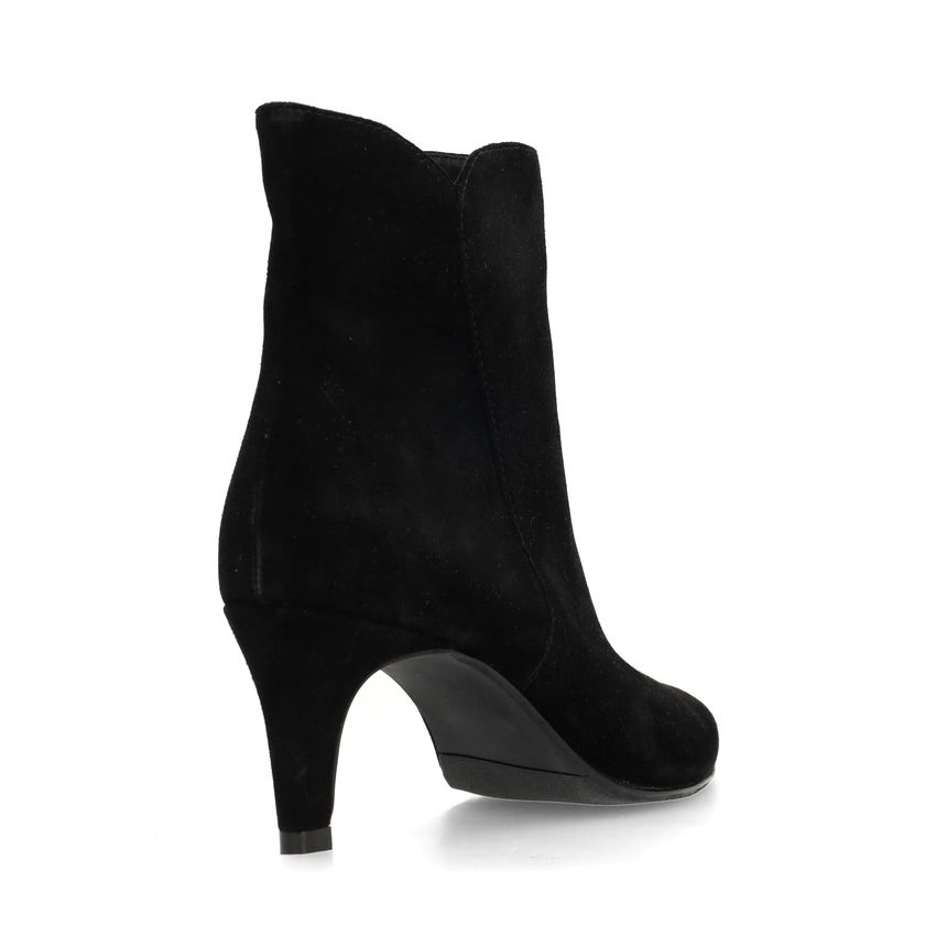 Schwarze Veloursleder-Stiefeletten mit Absatz