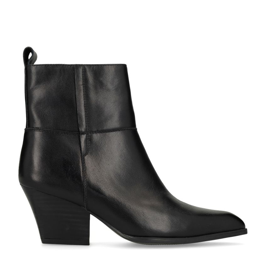 Schwarze Lederstiefeletten mit Absatz