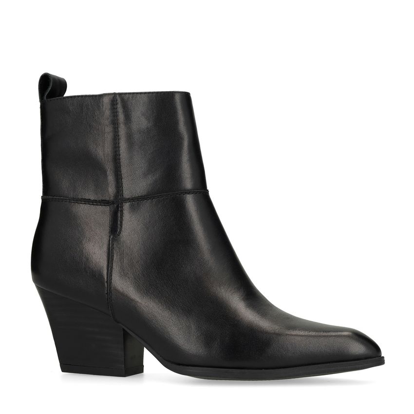 Schwarze Lederstiefeletten mit Absatz