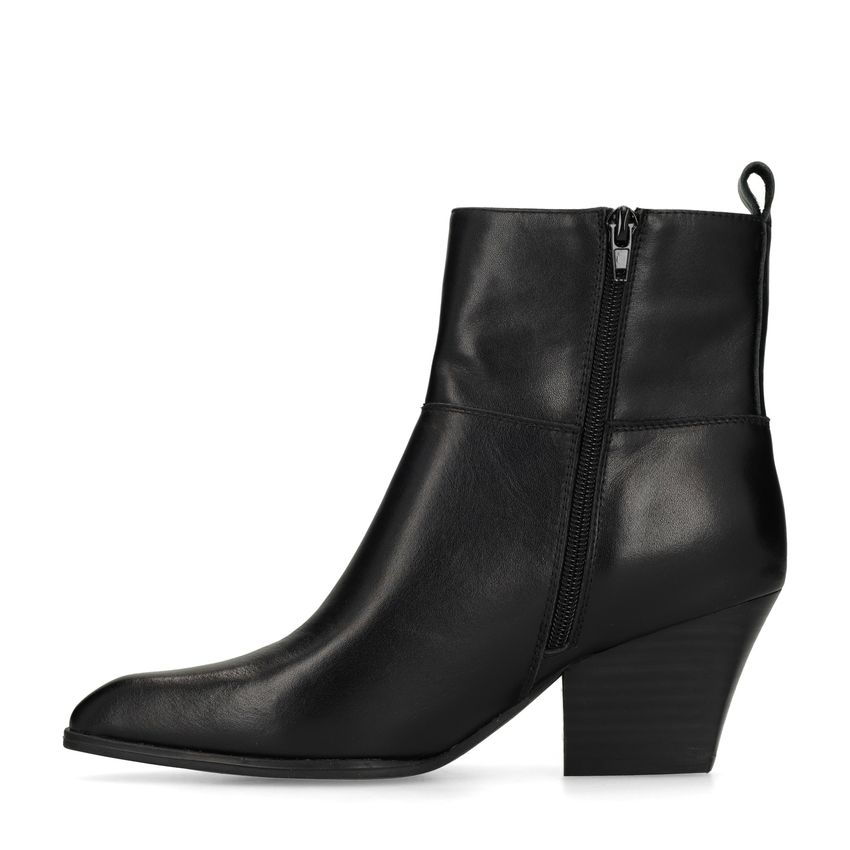 Schwarze Lederstiefeletten mit Absatz