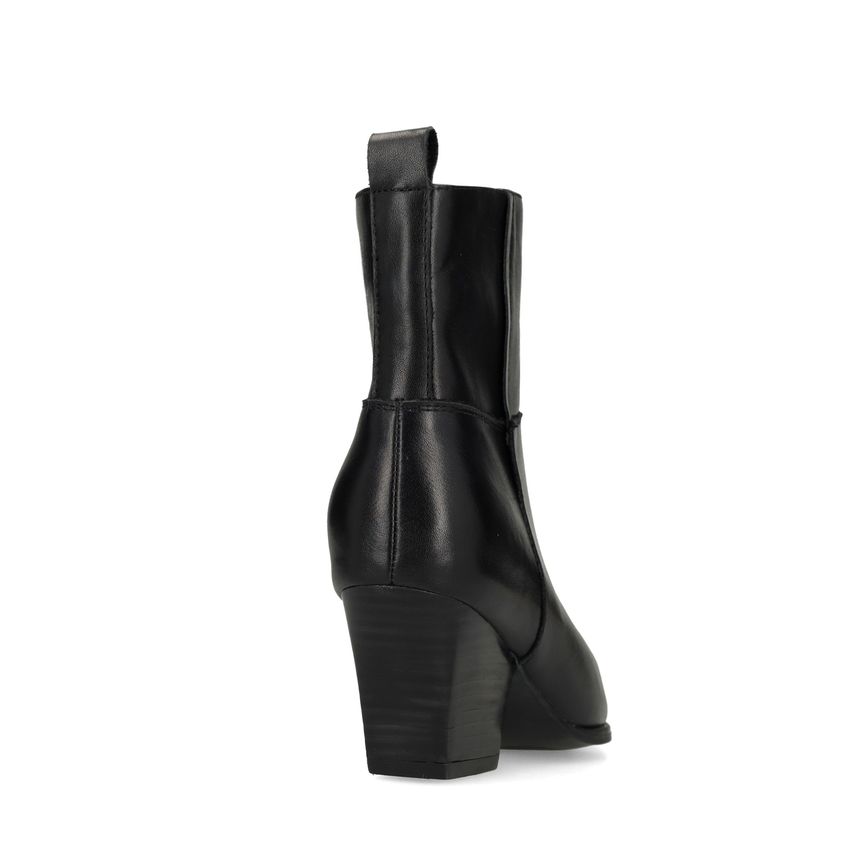 Schwarze Lederstiefeletten mit Absatz
