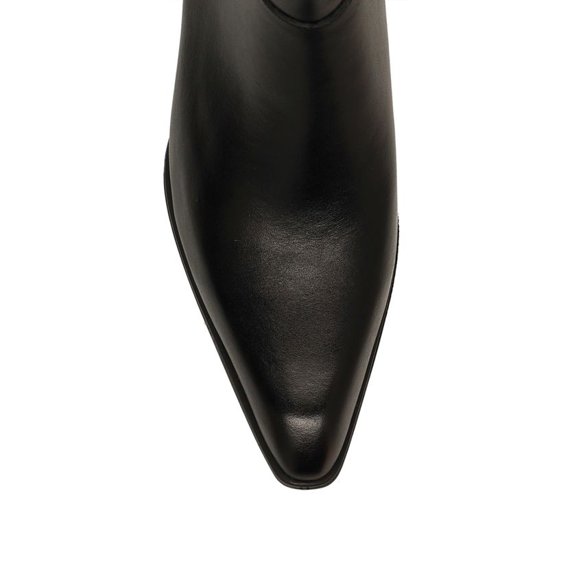 Schwarze Lederstiefeletten mit Absatz