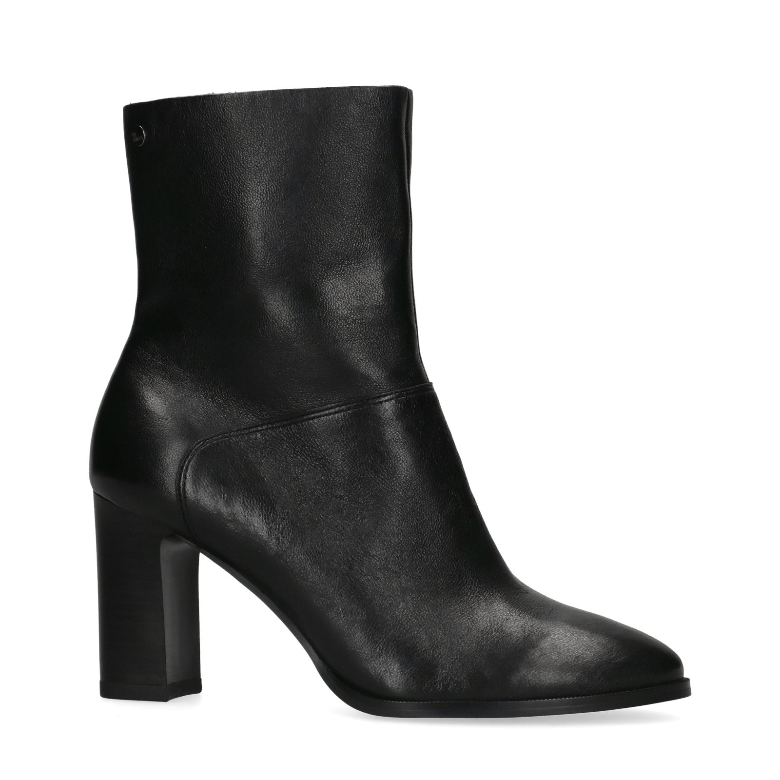 Schwarze Lederstiefeletten mit Absatz