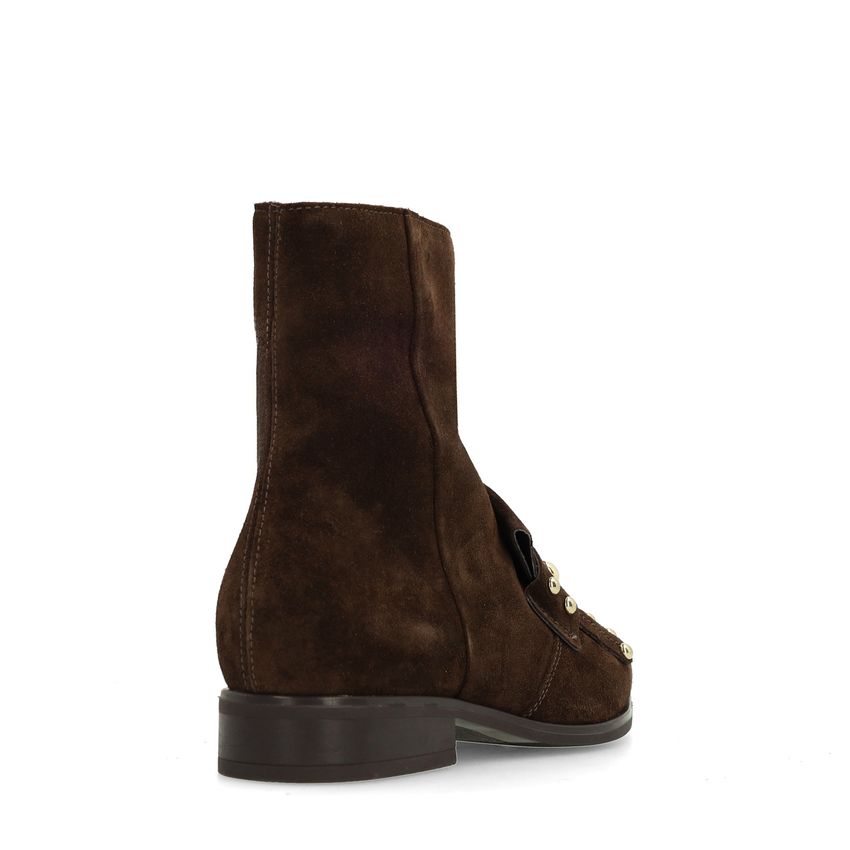 Dunkelbraune Veloursleder-Stiefeletten mit Nieten