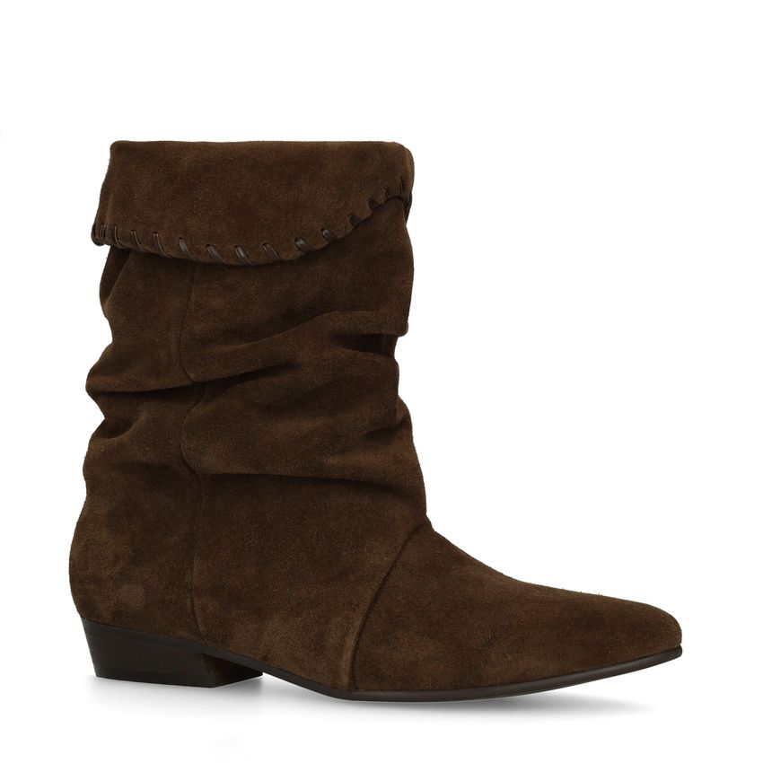 Donkerbruine suède slouchy enkellaarsjes
