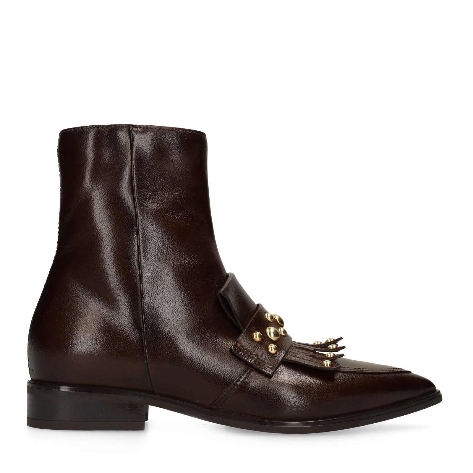 Braune Lederstiefeletten mit Nieten