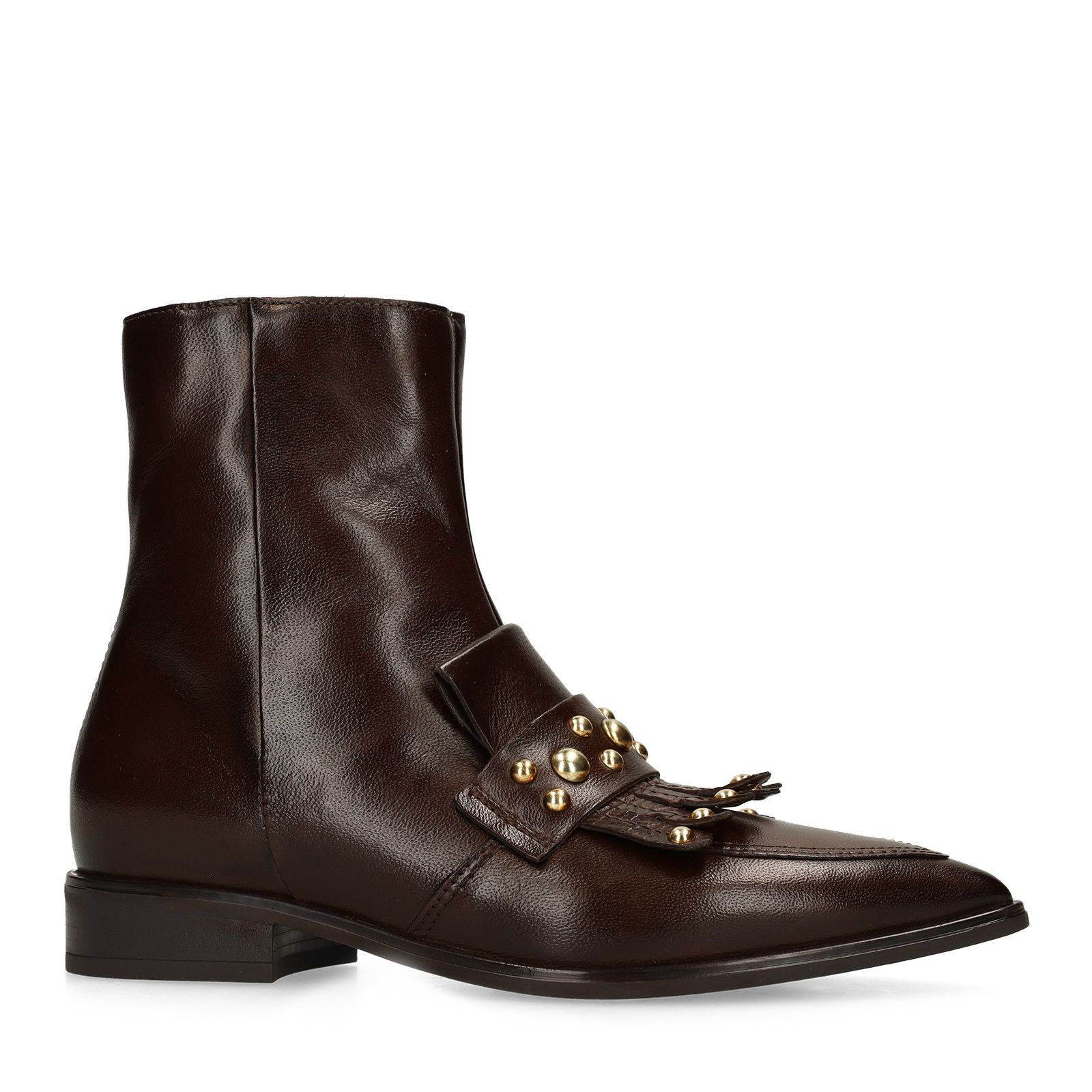 Braune Lederstiefeletten mit Nieten