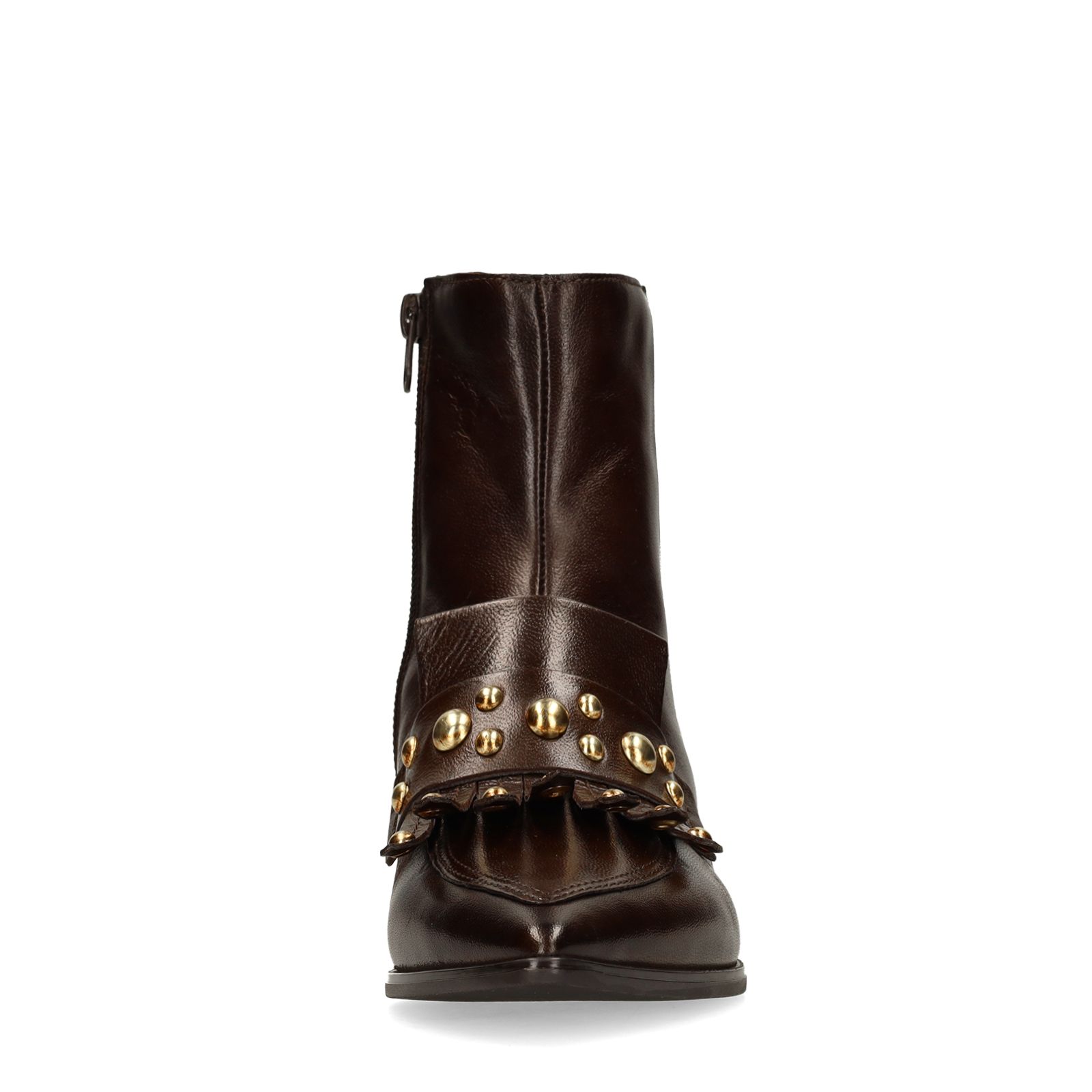 Braune Lederstiefeletten mit Nieten