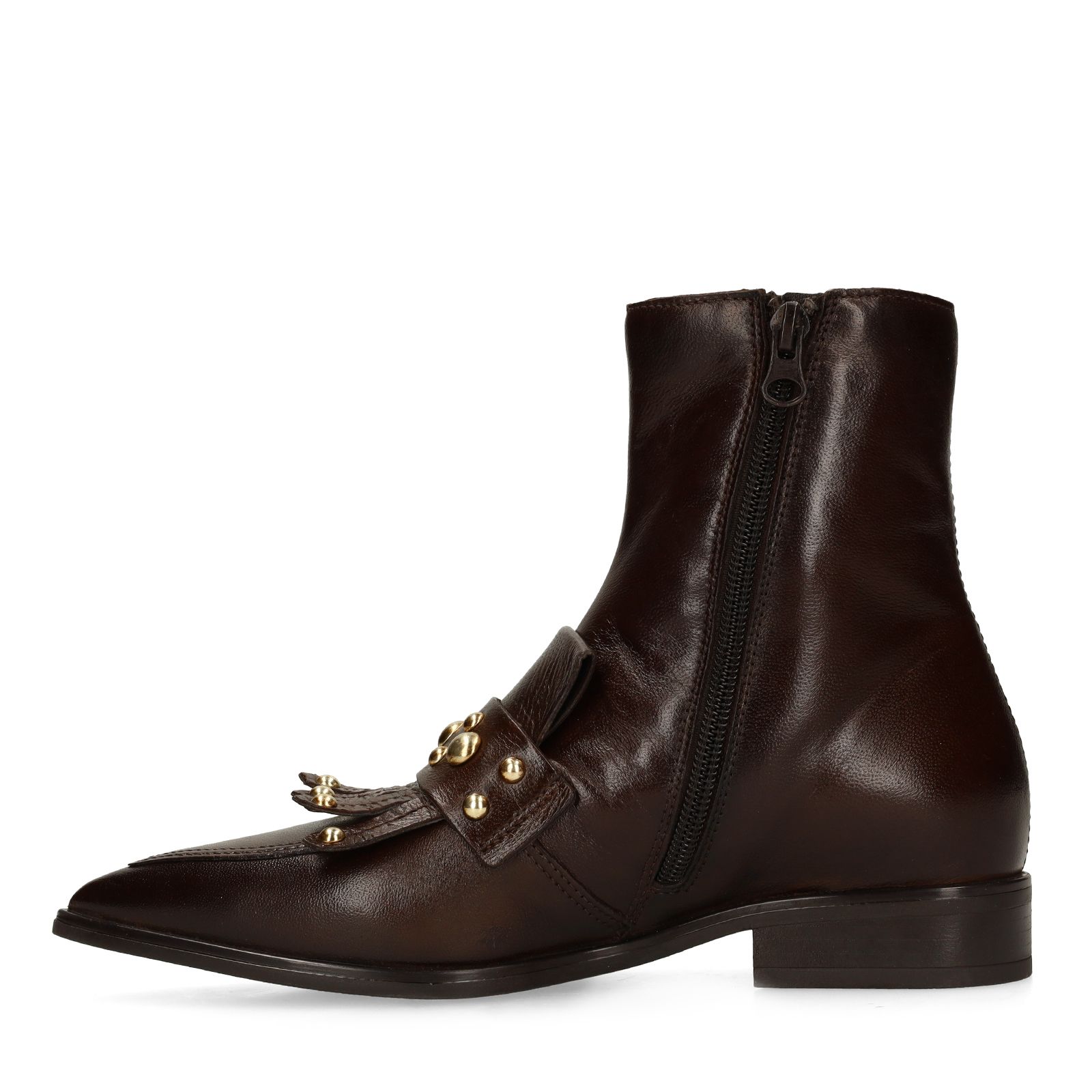 Braune Lederstiefeletten mit Nieten
