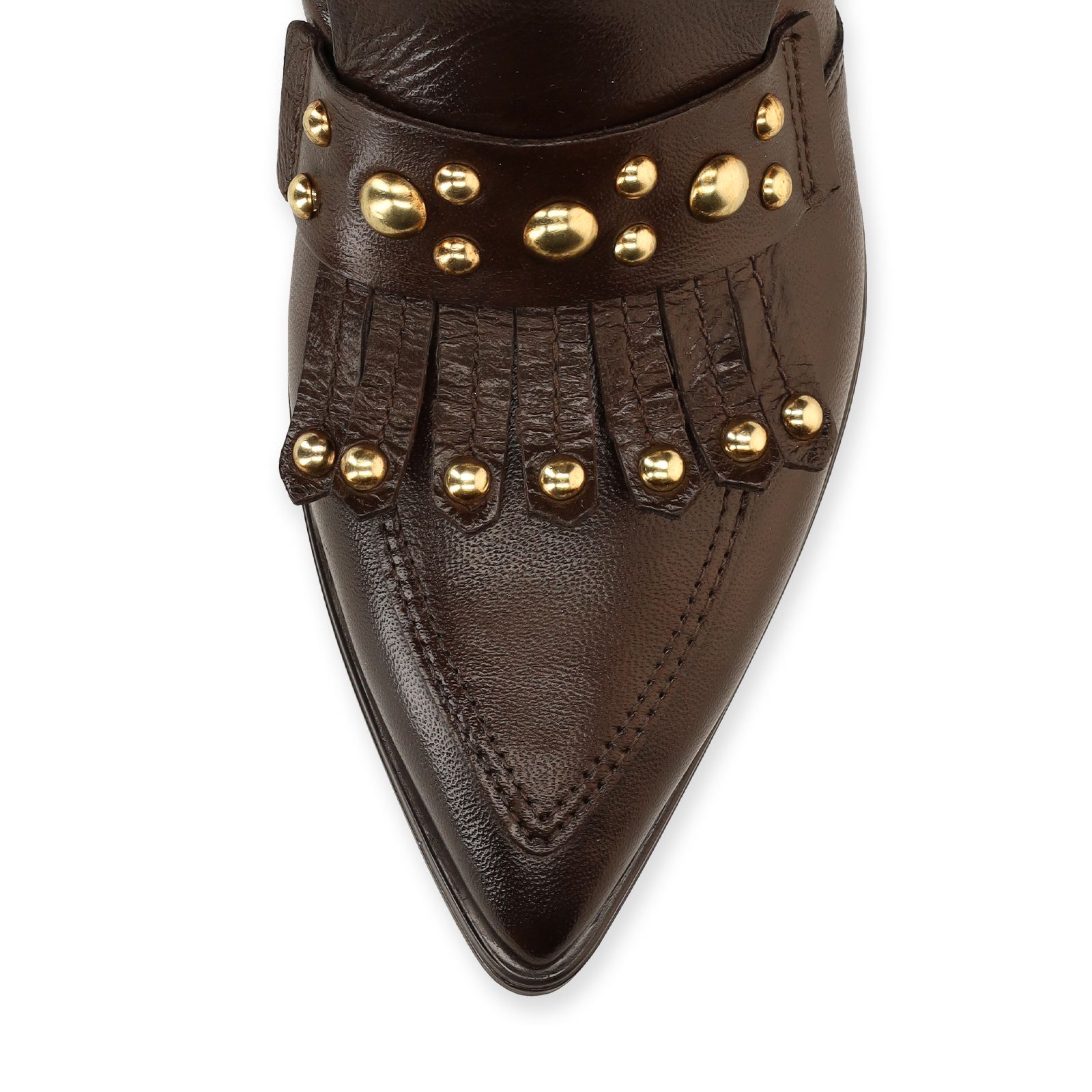 Braune Lederstiefeletten mit Nieten