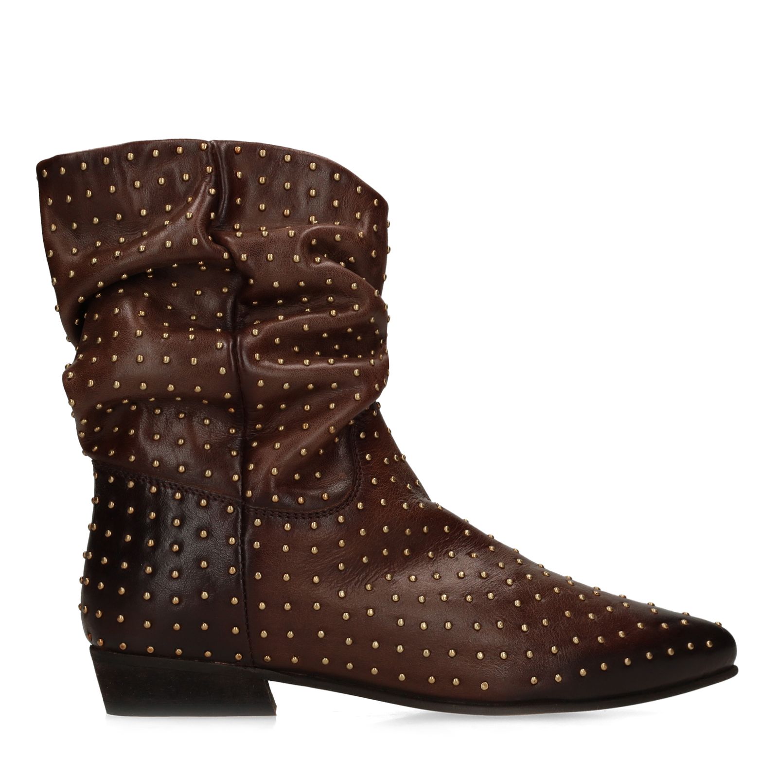 Bruine leren enkellaarsjes met gouden studs
