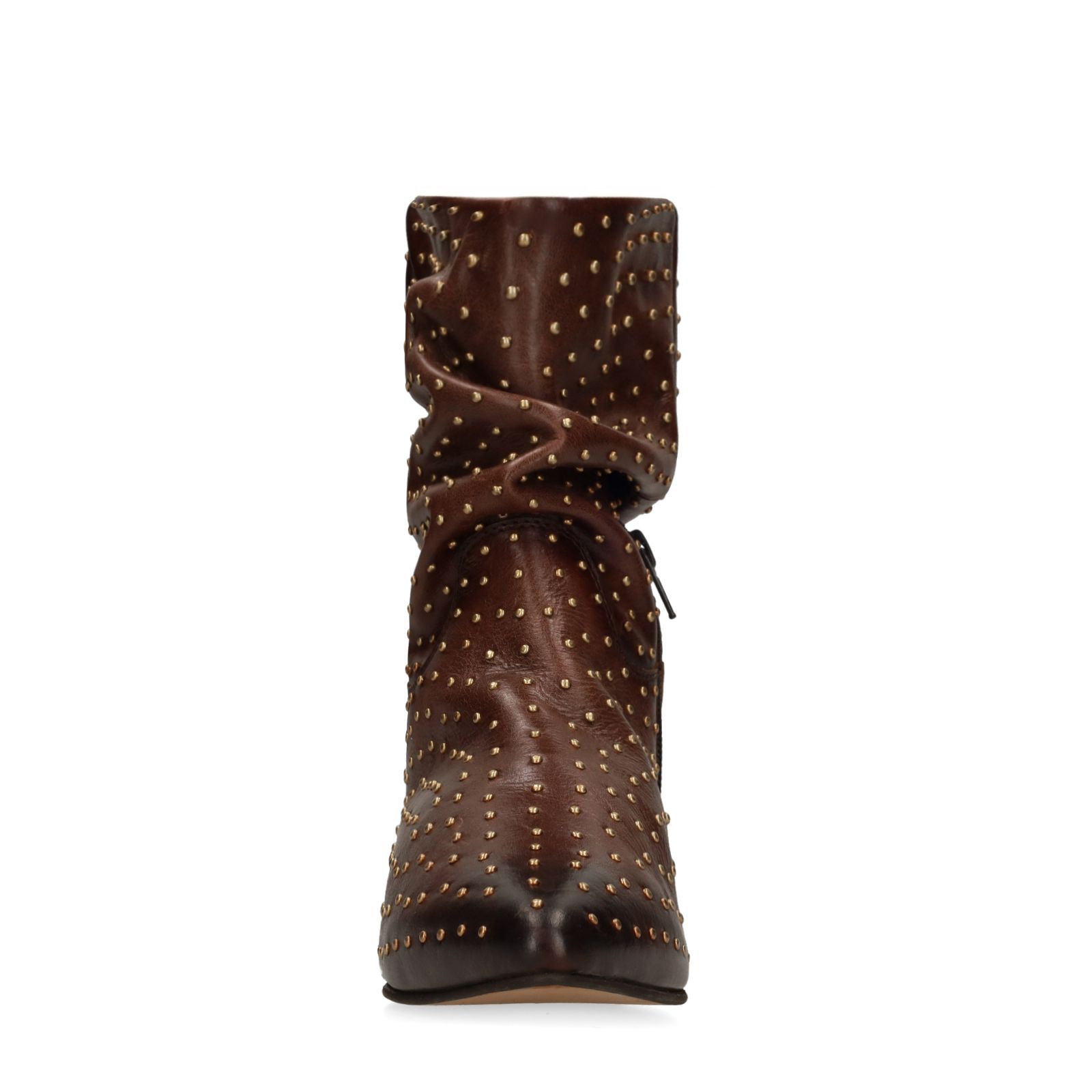 Bruine leren enkellaarsjes met gouden studs