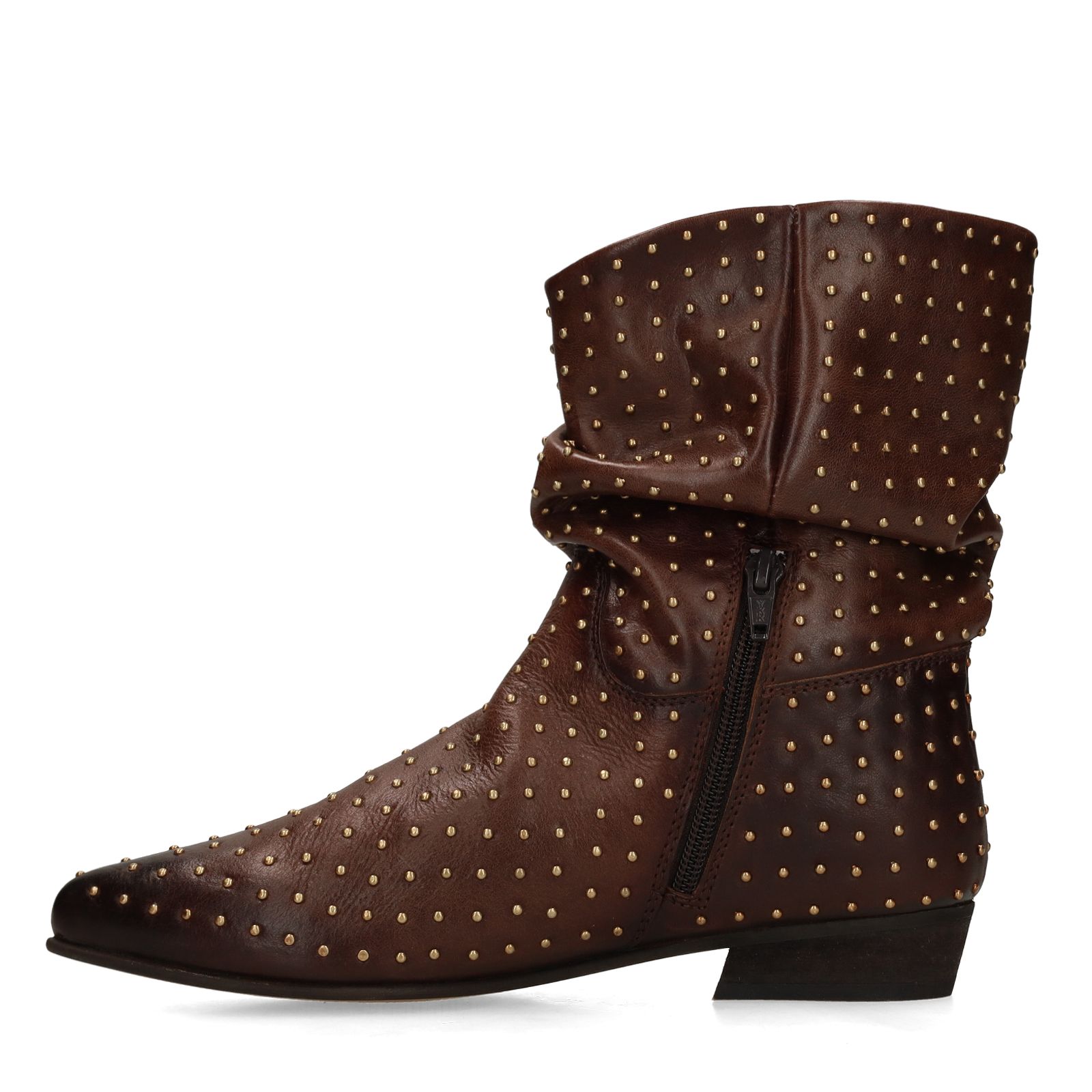 Braune Lederstiefeletten mit goldfarbenen Nieten