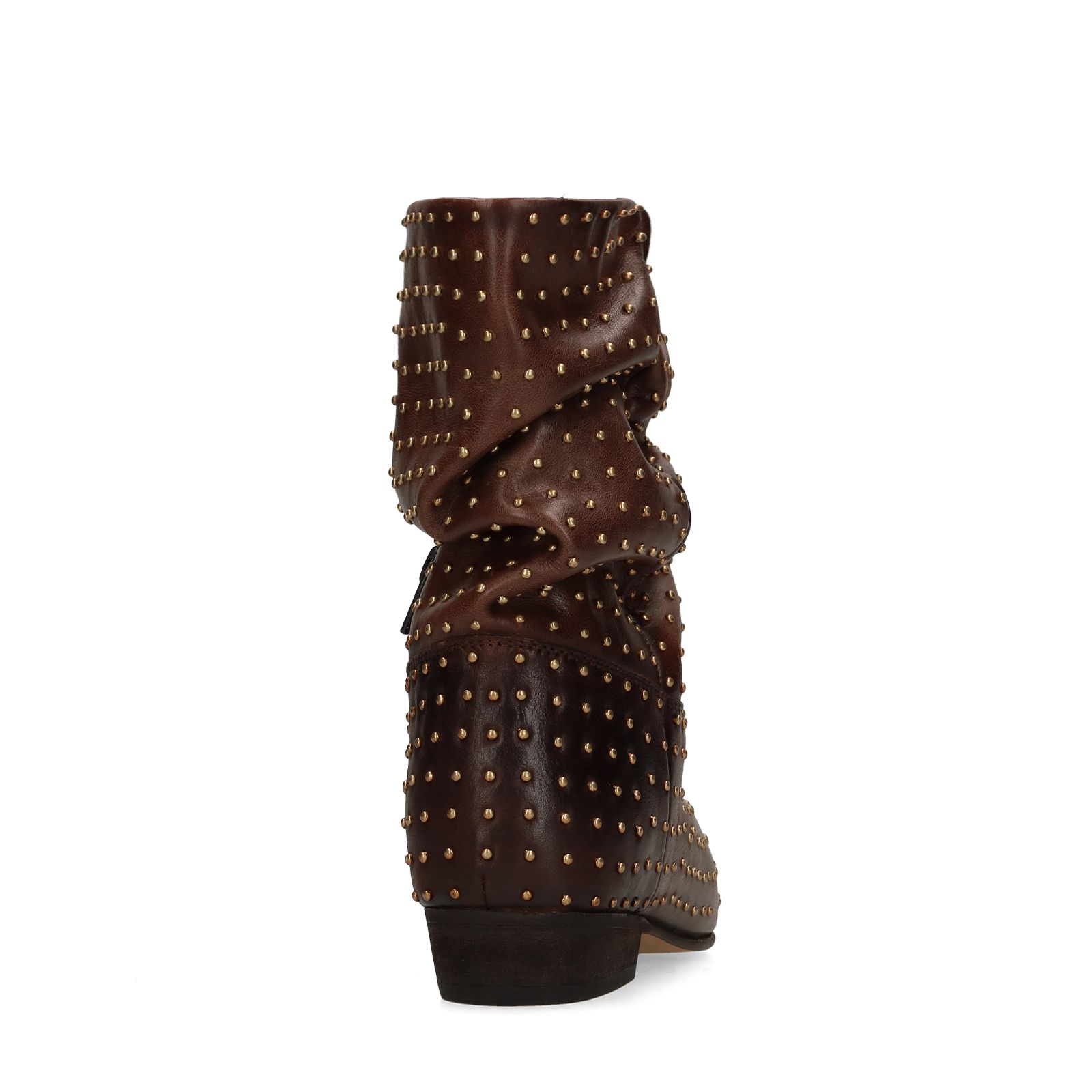 Bruine leren enkellaarsjes met gouden studs