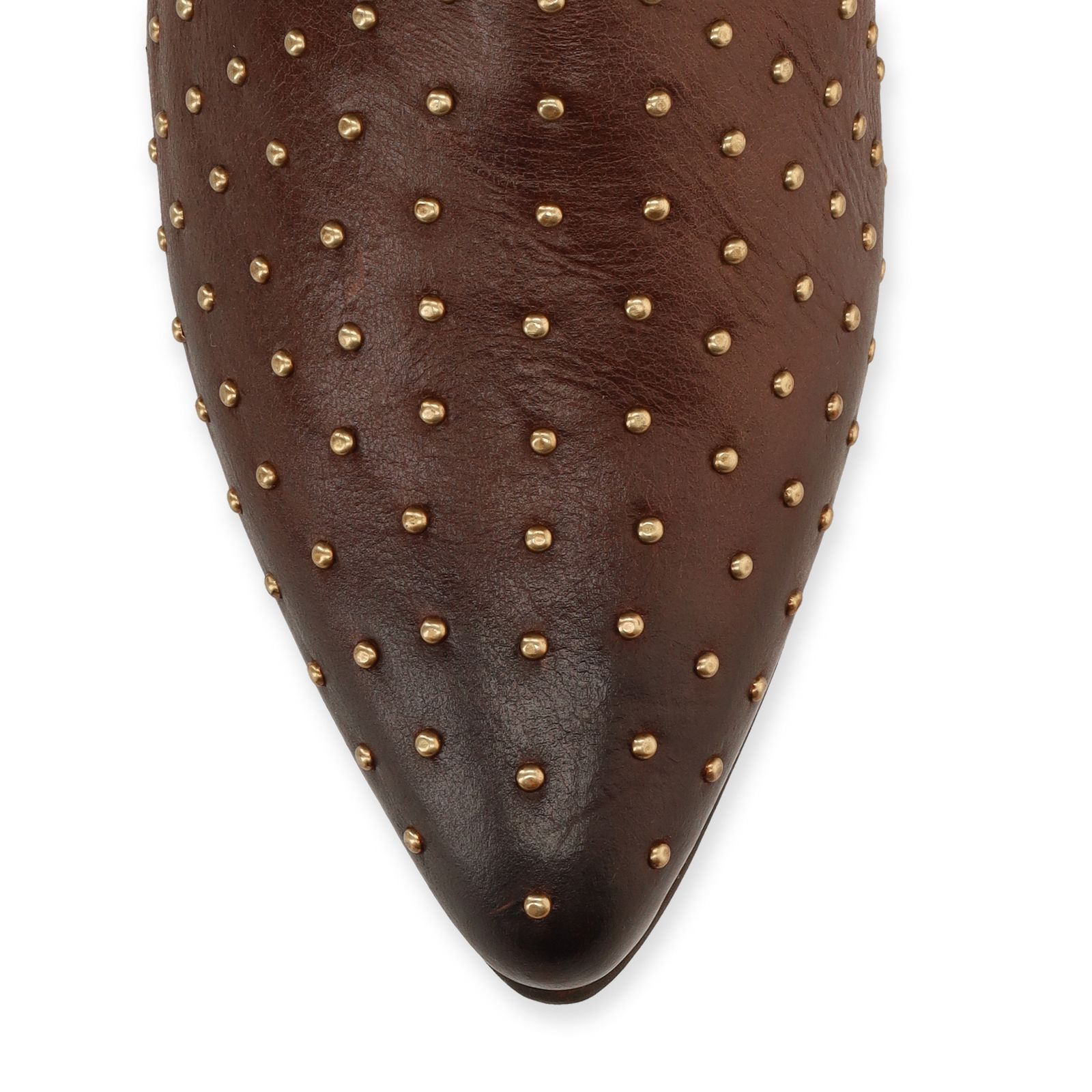 Bruine leren enkellaarsjes met gouden studs
