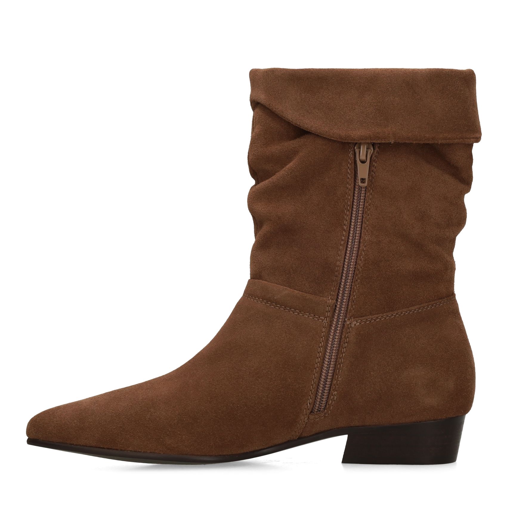 Braune Veloursleder-Stiefeletten mit Umschlag