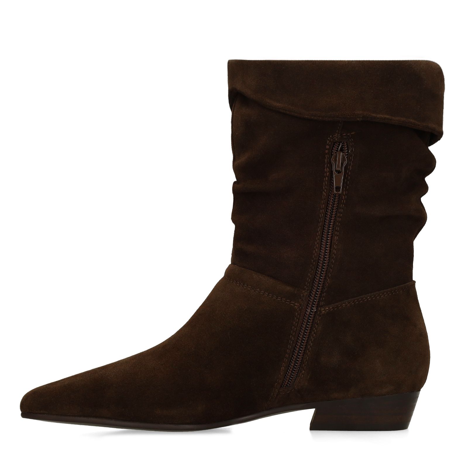 Donkerbruine suède enkellaarsjes