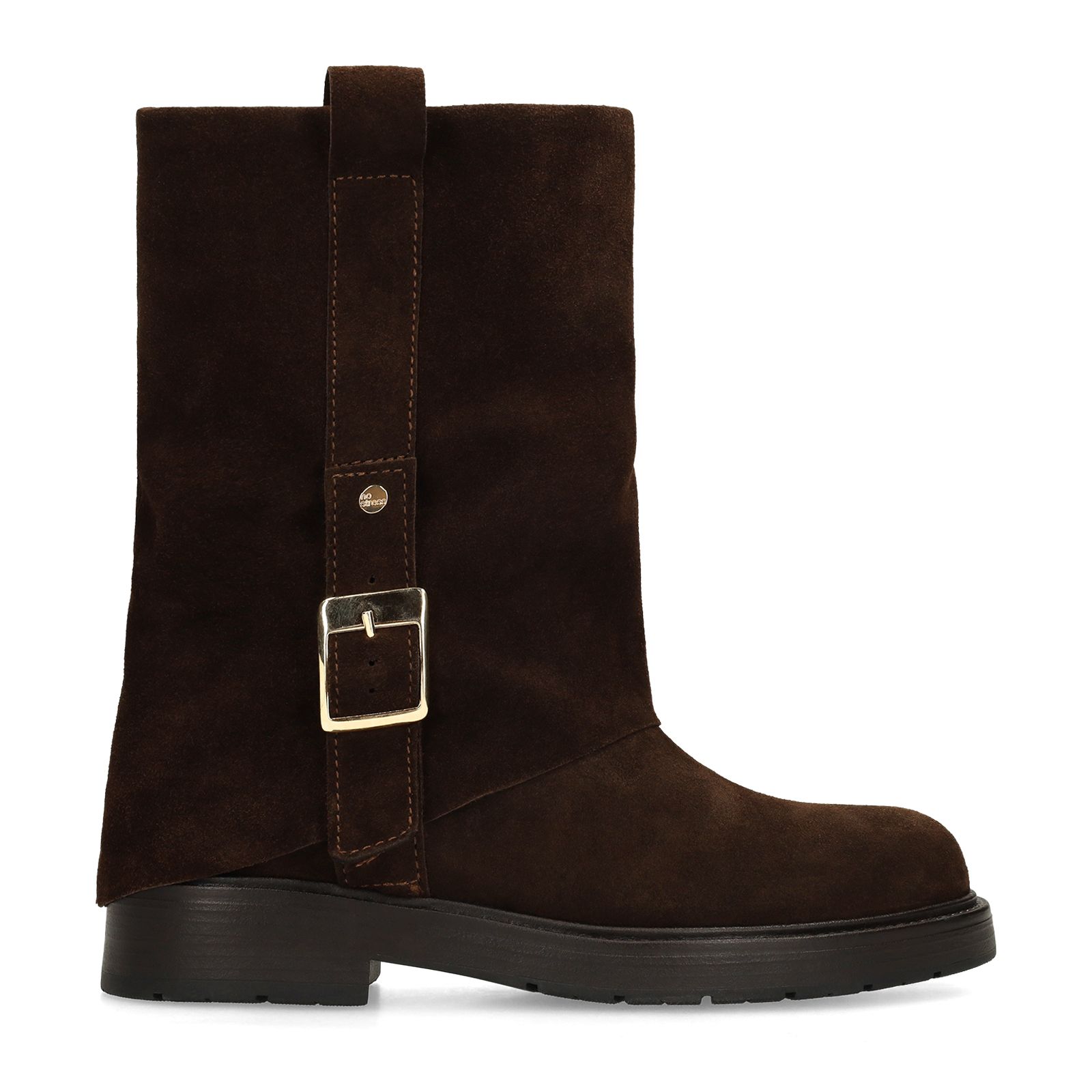 Dunkelbraune Veloursleder-Stiefel mit Schnalle
