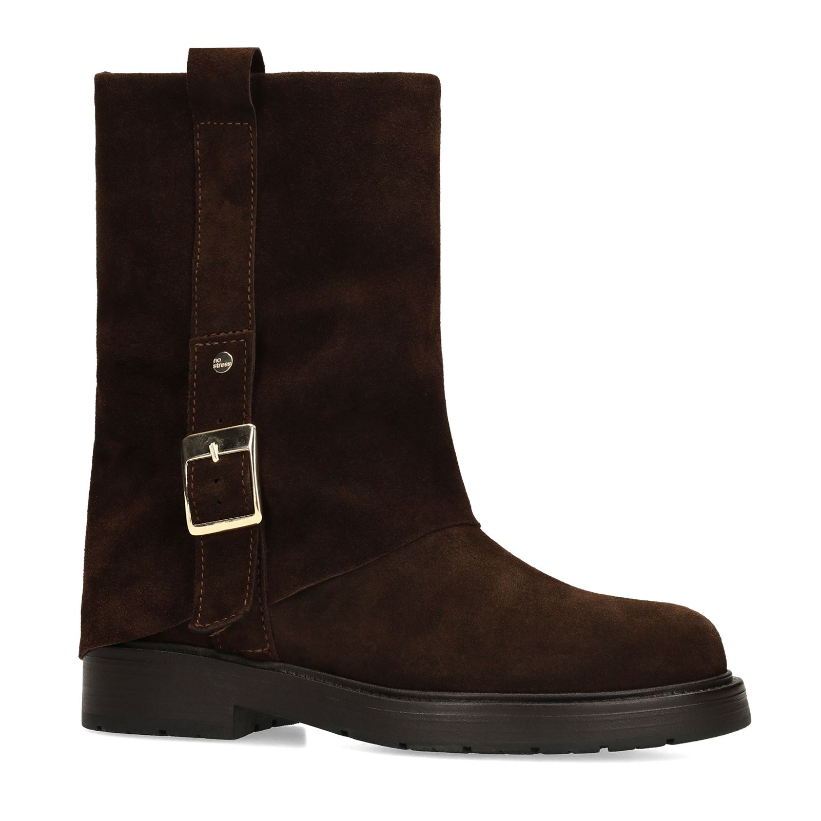 Dunkelbraune Veloursleder-Stiefel mit Schnalle