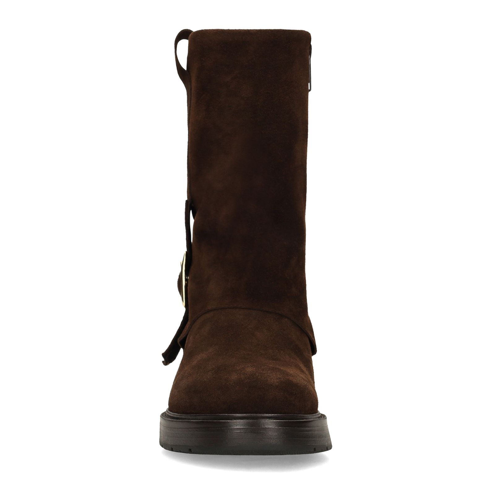 Dunkelbraune Veloursleder-Stiefel mit Schnalle