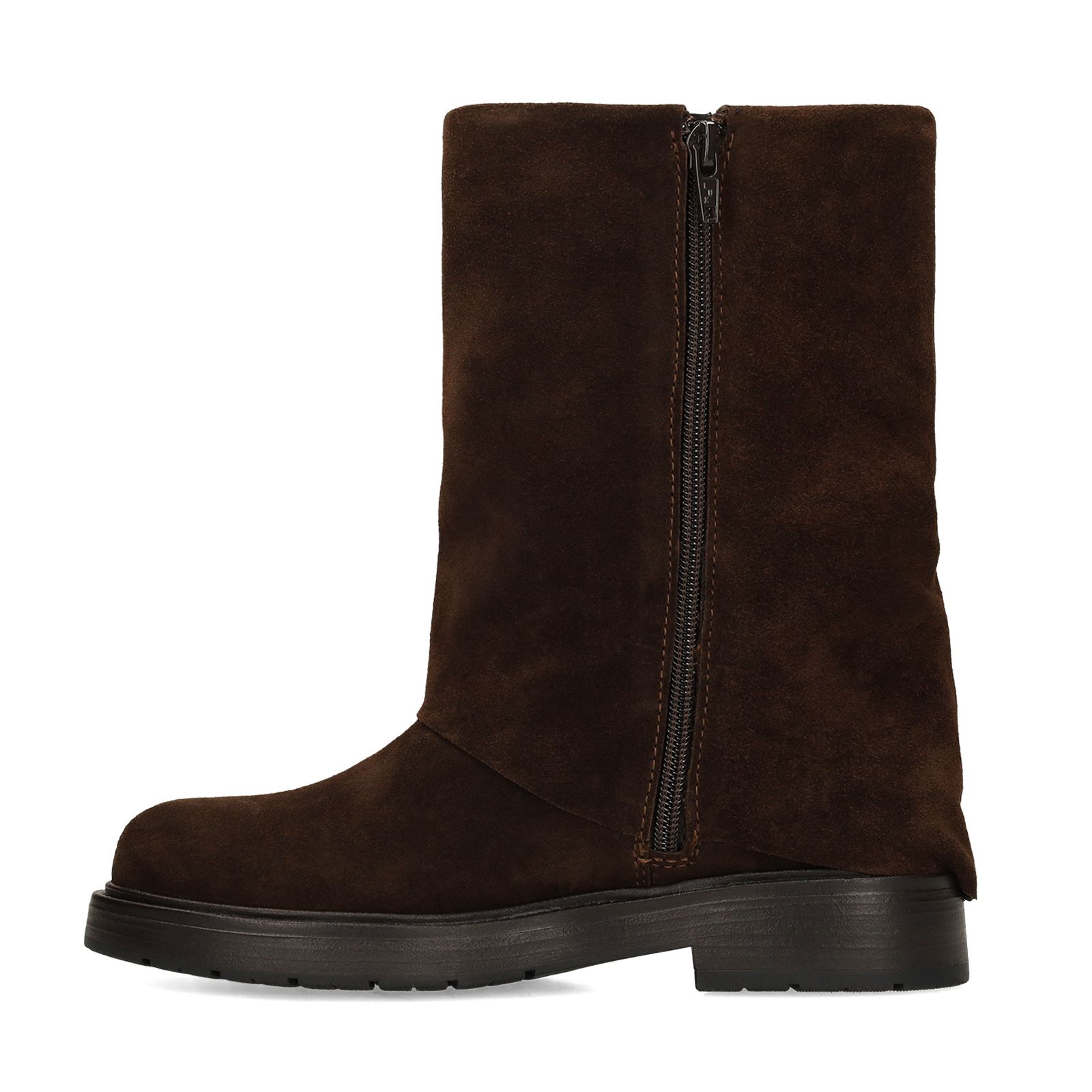 Dunkelbraune Veloursleder-Stiefel mit Schnalle