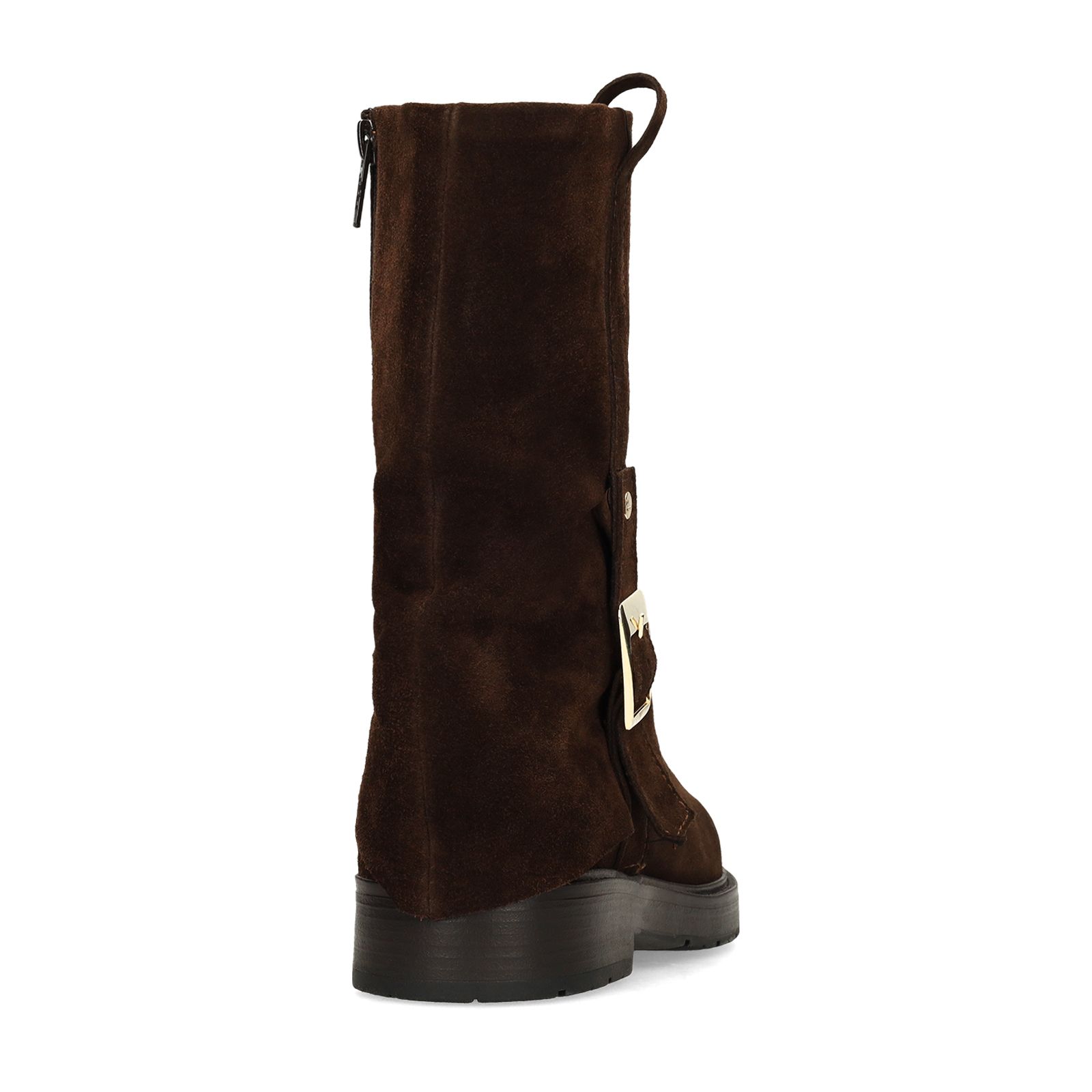 Dunkelbraune Veloursleder-Stiefel mit Schnalle