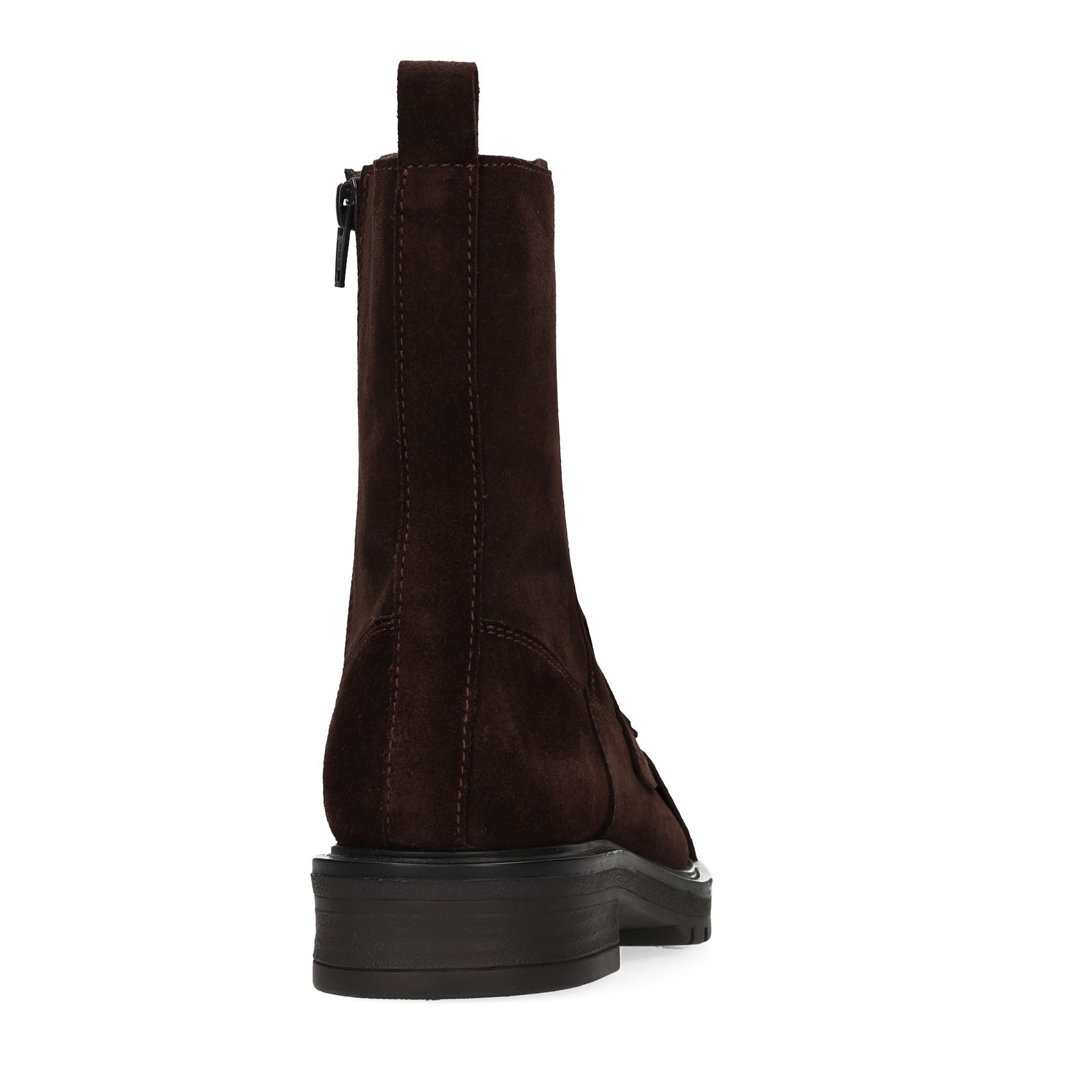 Braune Veloursleder-Stiefeletten mit Fransen