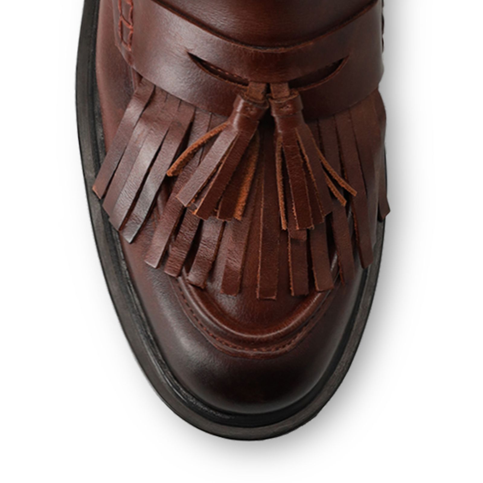 Braune Lederstiefeletten mit Fransen