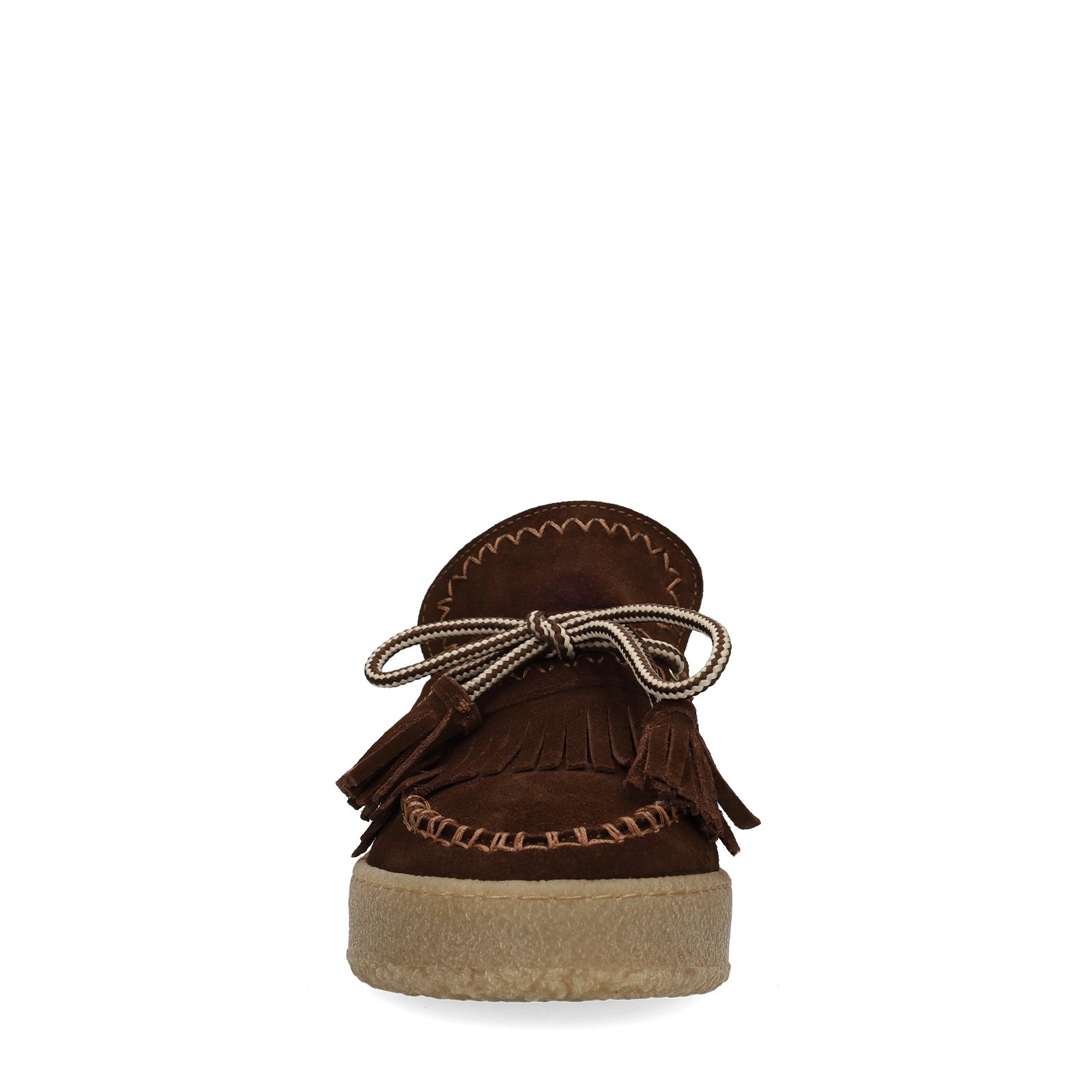 Dunkelbraune Velourslederboots mit Fransen