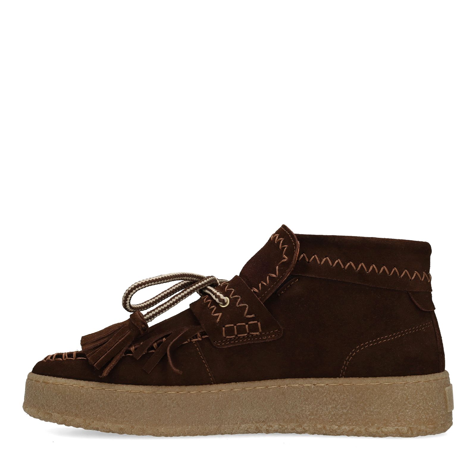Dunkelbraune Velourslederboots mit Fransen