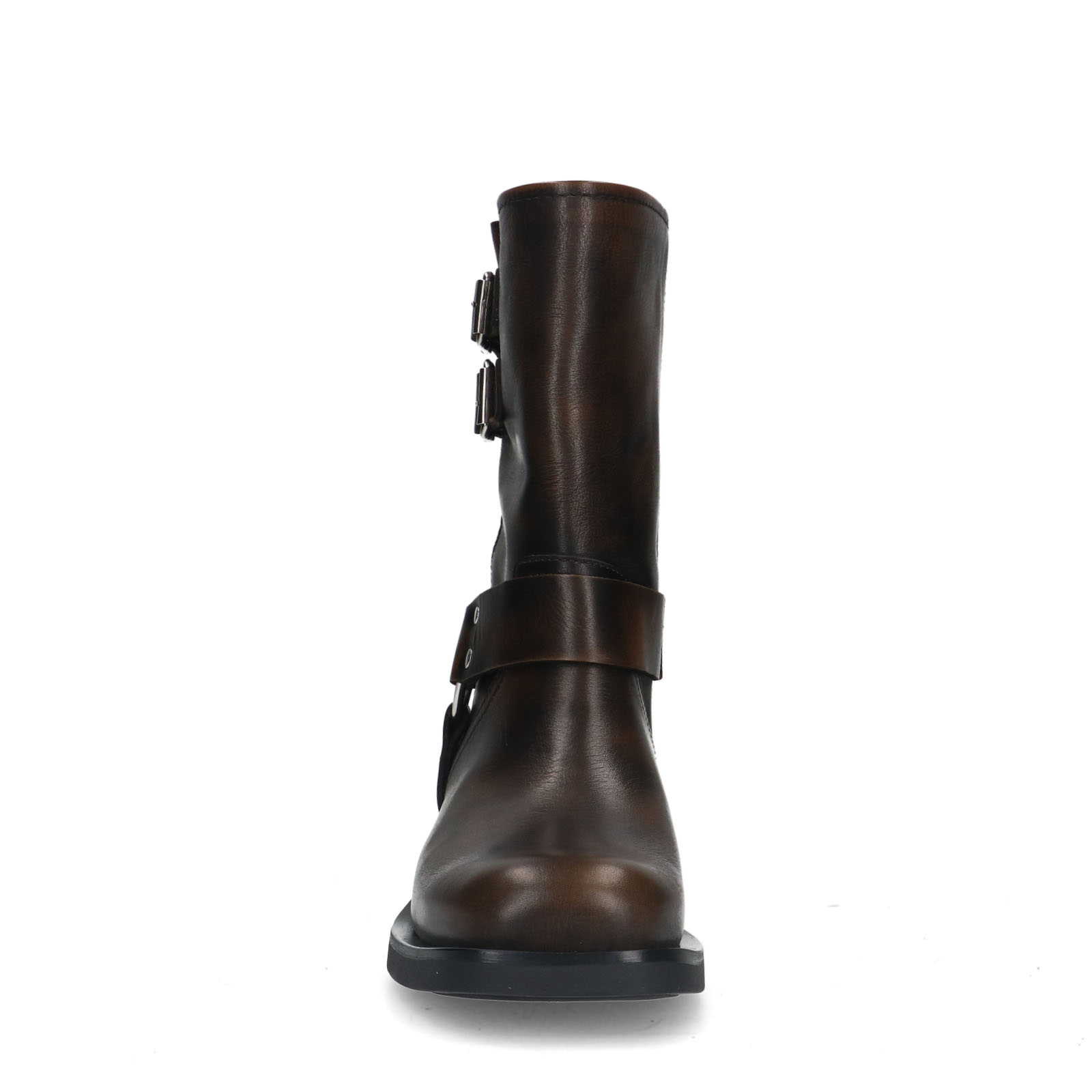 Braune Biker Boots aus Leder mit silberfarbenen Schnallen | Biker 