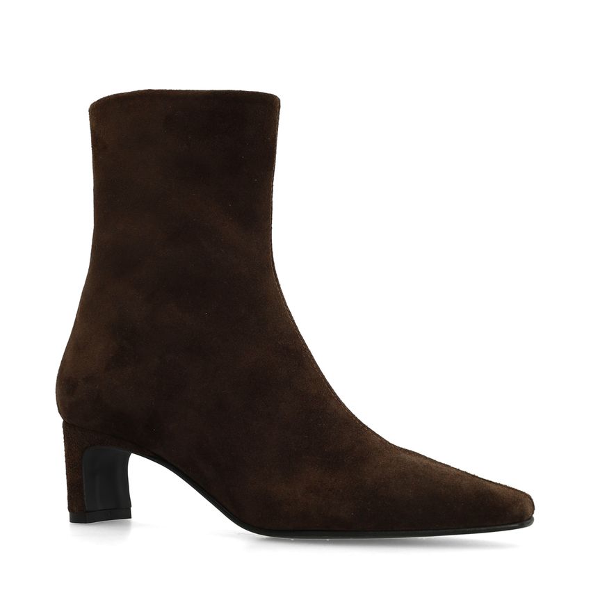 Braune Lederstiefeletten mit Absatz