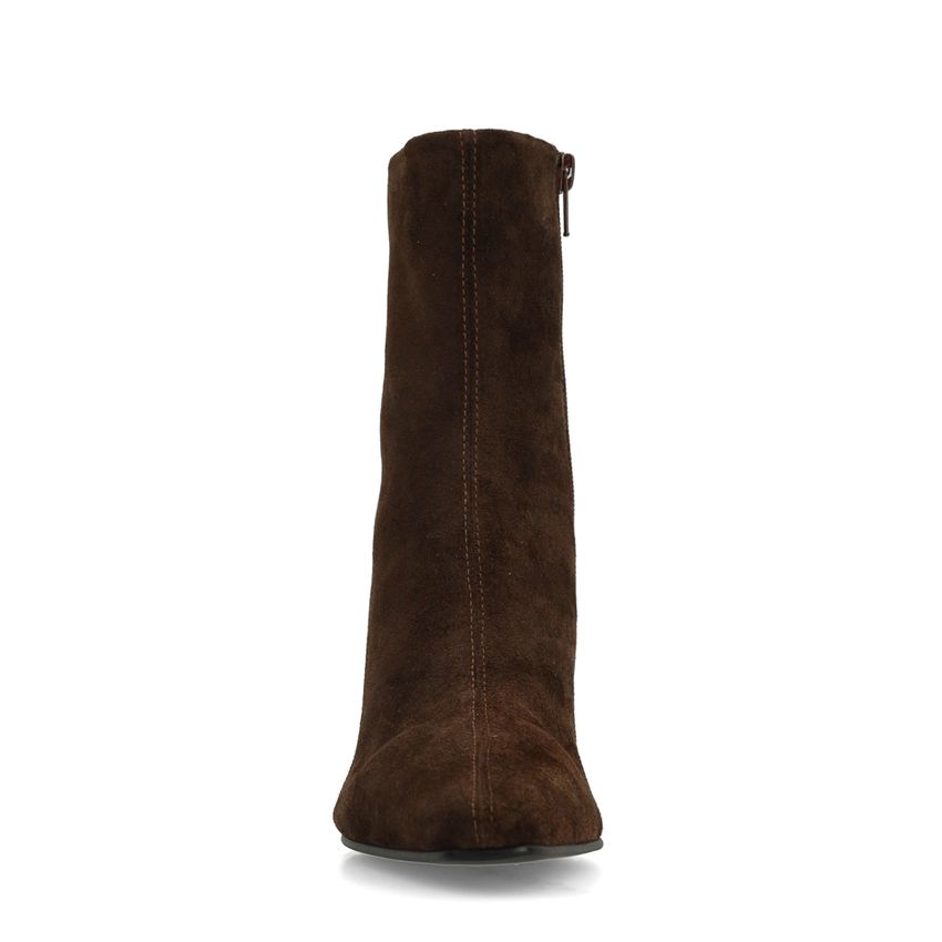 Braune Lederstiefeletten mit Absatz