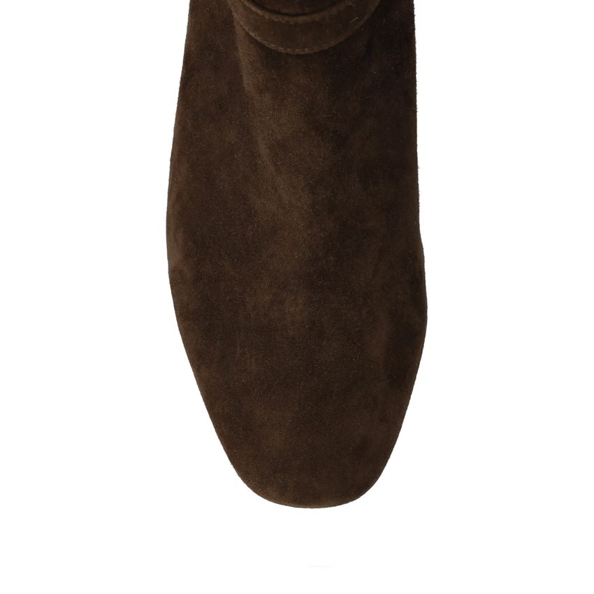 Beigefarbene Veloursleder-Stiefeletten mit Absatz